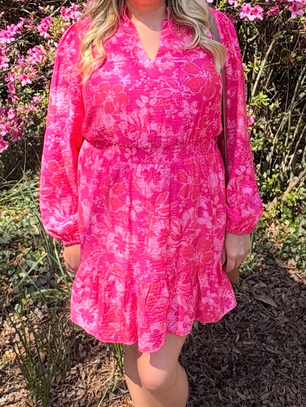 Lilly Pulitzer Hot Pink Floral V-Neck Tiered Dress